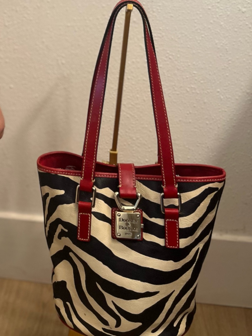 Dooney & Bourke Black & White Zebra Tote with Red Trim